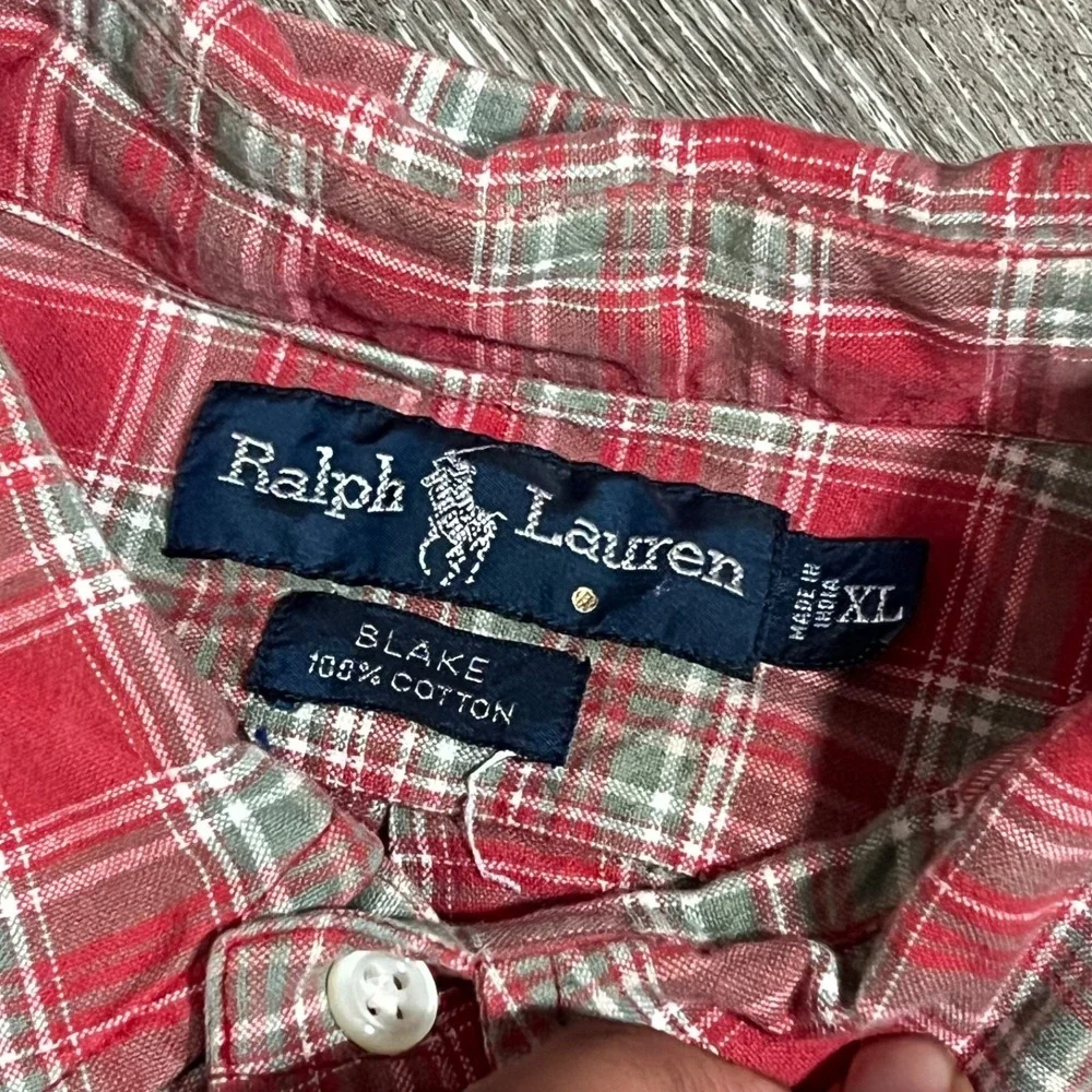 Vintage Ralph Lauren Blake Oxford Button Down Shirt Men's XL Red Check Plaid